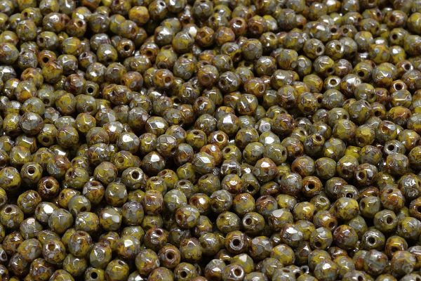 3mm Czech Fire Polish Round Bead, Lemon Picasso, 50 pieces Supply