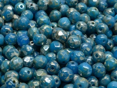 6mm Czech Fire Polish Round Bead, Bright Blue Picasso, 50 pieces Online