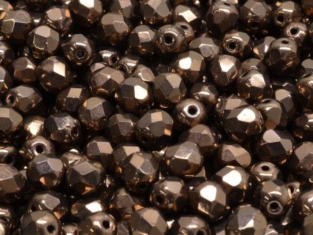 6mm Czech Fire Polish Round Bead, Jet Copper, 50 pieces Supply