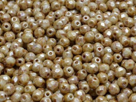 4mm Czech Fire Polish Round Bead, Opaque Ivory Spotted, 50 pieces For Discount