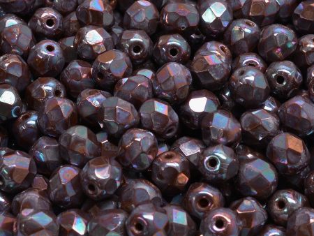 6mm Czech Fire Polish Round Bead, Umber Nebula, 50 pieces Discount