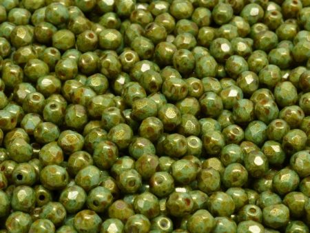 4mm Czech Fire Polish Round Bead, Opaque Green Spotted, 50 pieces Hot on Sale