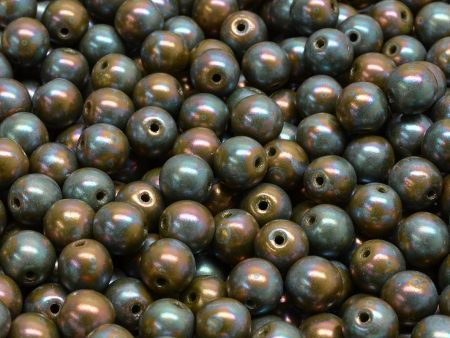 6mm Czech Round Druk Bead, Opaque Olive Nebula, 50 pieces For Discount