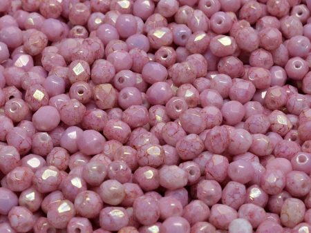 4mm Czech Fire Polish Round Bead, White Lila Luster, 50 pieces Supply