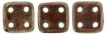 CzechMates QuadraTile 6mm Czech Glass Four Hole Bead, Opaque Red - Bronze Picasso on Sale