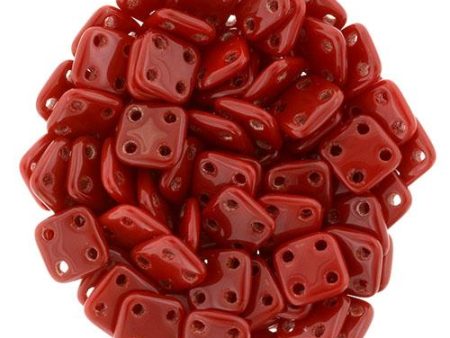 CzechMates QuadraTile 6mm Czech Glass Four Hole Bead, Opaque Red Online Hot Sale