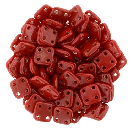 CzechMates QuadraTile 6mm Czech Glass Four Hole Bead, Opaque Red Online Hot Sale