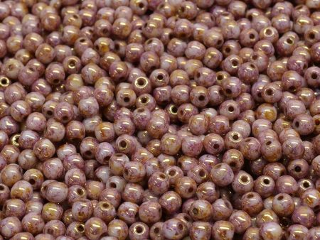 3mm Czech Round Druk Bead, Dark Lila Gold Luster Alabaster, 50 pieces Hot on Sale