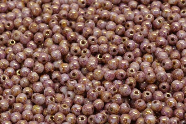 3mm Czech Round Druk Bead, Dark Lila Gold Luster Alabaster, 50 pieces Hot on Sale