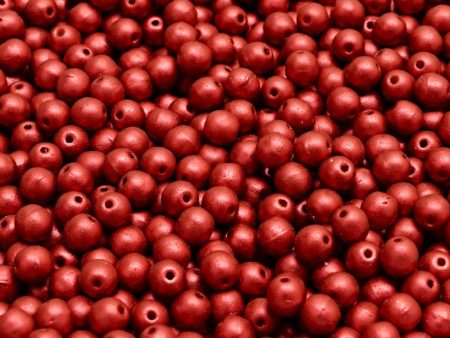 4mm Czech Round Druk Bead, Matte Metallic Lava Red, 50 pieces on Sale