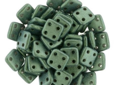 CzechMates QuadraTile 6mm Czech Glass Four Hole Bead, Metallic Suede - Lt Green Online