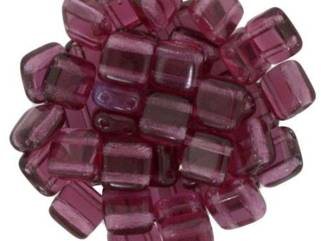 Czechmate 6mm Square Glass Czech Two Hole Tile Bead, Fuchsia Hot on Sale