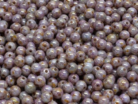 4mm Czech Round Druk Bead, Lila Gold Luster Alabaster, 50 pieces Online Sale