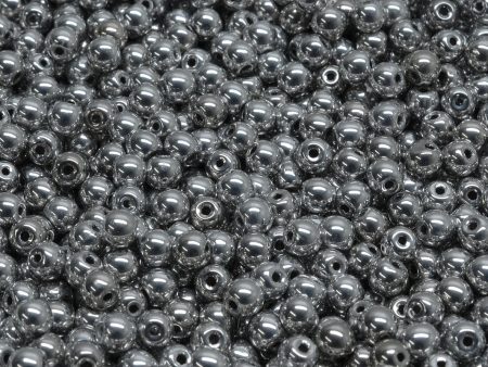 4mm Czech Round Druk Bead, Silver, 50 pieces Cheap