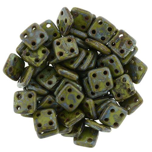 CzechMates QuadraTile 6mm Czech Glass Four Hole Bead, Opaque Olive - Picasso Online now