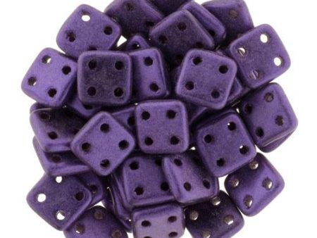 CzechMates QuadraTile 6mm Czech Glass Four Hole Bead, Metallic Suede - Purple For Cheap