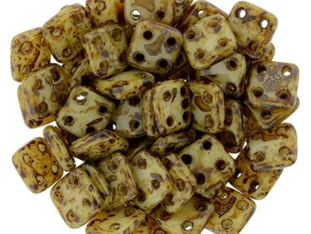 CzechMates QuadraTile 6mm Czech Glass Four Hole Bead, Opaque Lt Beige - Picasso Sale