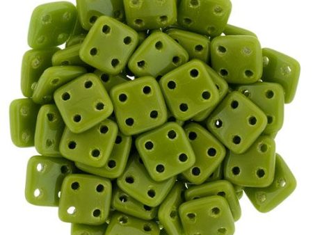 CzechMates QuadraTile 6mm Czech Glass Four Hole Bead, Opaque Olive Online