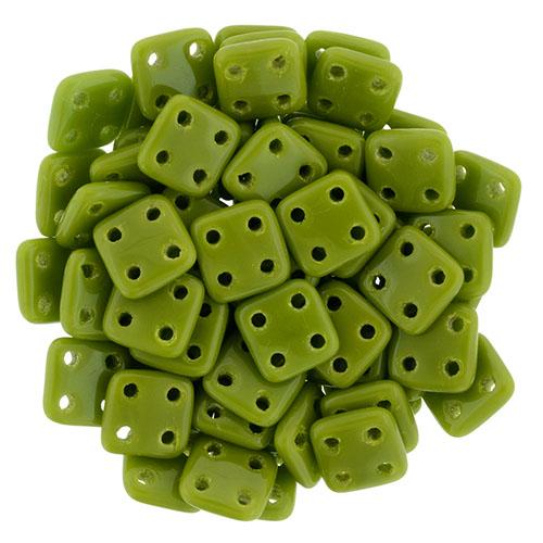 CzechMates QuadraTile 6mm Czech Glass Four Hole Bead, Opaque Olive Online