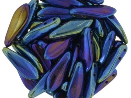 Czechmate 16mm X 5mm X 3mm Dagger Glass Czech Two Hole Bead, Iris - Blue For Cheap