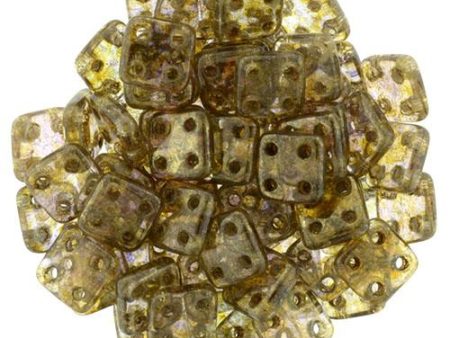 CzechMates QuadraTile 6mm Czech Glass Four Hole Bead, Luster - Transparent Gold Smokey Topaz Online Hot Sale