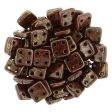 CzechMates QuadraTile 6mm Czech Glass Four Hole Bead, Opaque Red - Bronze Picasso on Sale