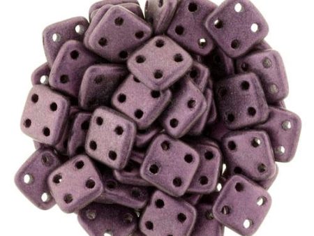 CzechMates QuadraTile 6mm Czech Glass Four Hole Bead, Metallic Suede - Pink Hot on Sale