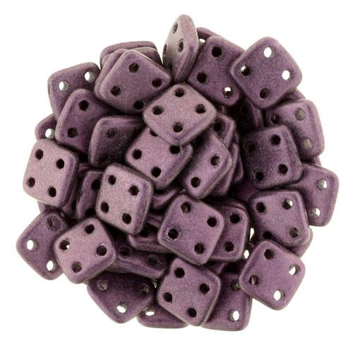 CzechMates QuadraTile 6mm Czech Glass Four Hole Bead, Metallic Suede - Pink Hot on Sale