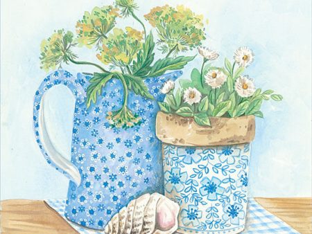 ART1078 - Blue and White Pottery with Flowers I Online Hot Sale